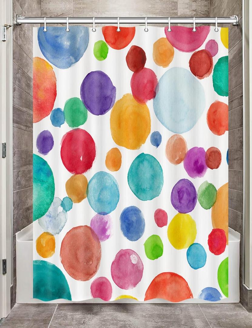 DYNH Colorful Polka Dot Camper RV Shower Curtain for Travel Trailer Bathroom, Kids Camping Small Narrow Shorter Fabric Shower Curtains Set, Happy Camp Outdoor Decor Accessories with Hooks 47X64 (Blue)