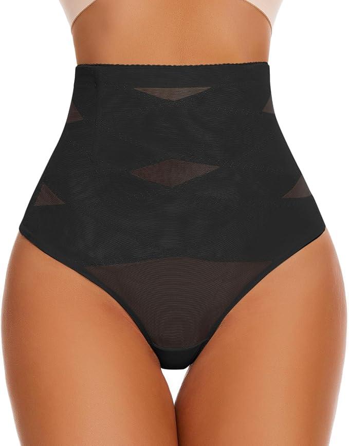 WOWENY Thong Shapewear Tummy Control Underwear For Women Seamless High Waisted Body Shaper Sexy Girdle Panties(Black, XL)