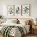 Framed Botanical Wall Art for Living Room, 3 Piece Neutral Sage Green Eucalyptus Leaf Canvas Prints, Modern Minimalist Watercolor Plant Pictures for Dining Room Bedroom Office Wall Decor, 16x24 inch