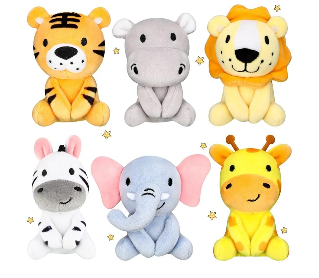Aoriher 6 Pcs Mini Stuffed Forest Animal Bulk Jungle Plush Animal 4 Inch Plush Elephant Lion Tiger Giraffe Panda for Baby Shower Christmas Birthday Gift Stuffer Themed Party Decoration(Lovely