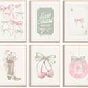 Pink Bow Wall Art Coquette Canvas Prints Girly Dorm Room Wall Decor Preppy Aesthetic Poster Sage Gree Boots Pictures Trendy Cute Painting Disco Cherry Artwork for Girls Bedroom 12x16x6 Inch Unframed