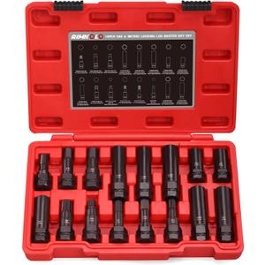 16-Piece Locking Lug Master Key Set, SAE and Metric Wheel Lock Removal Kit for Removing Lock Lug Nuts on Aftermarket Wheels