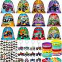 SNLN Monster Truck Party Favors Birthday Supplies for Boys Kids, Drawstring Bag Silicone Bracelet Keychain Tattoo Sticker Pinata Goodie Bag Stuffers Monster Truck Birthday Party Supplies Decor