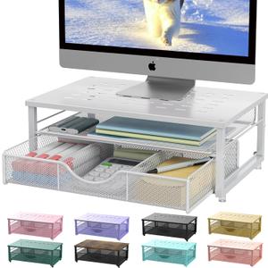 Gianotter Computer Monitor Stand Riser, office organizer with Drawer, Office Organizers Storage for Classroom Office Supplies (White)