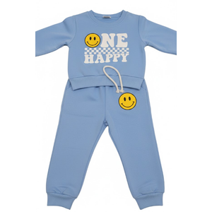Toddler Baby Boy Clothes Fall Winter Outfits 1st 2nd 3rd Birthday Boy Outfit Toddler Long Sleeve Sweatshirt and Sweat Pants Set Sweatsuit(6-12 Months, one happy dude BLUE)