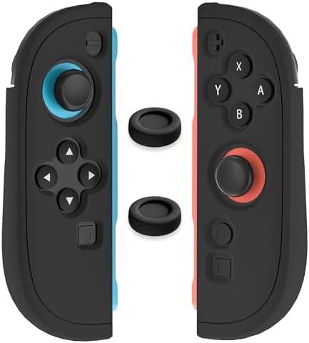 RHOTALL Protective Case for Nintendo Switch 2 joycon Controllers, Soft Anti-Slip Ergonomics Silicone Protective Shell Cover Compatible with Switch 2 joycon Skin with 2 Thumb Grips - Black