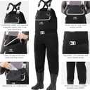 BASSDASH Mens Neoprene Waders Black Reeds Camo for Fishing Hunting with Rubber Boots Foot Waterproof Chest Waders