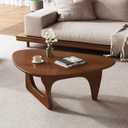Wood Coffee Table, Mid Century Modern Triangle Coffee Table for Living Room, Rustic Solid Wood Legs and Tabletop, Farmhouse Walnut Accent Center Table for Small Spaces (35.5in)