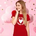 MAIHUN Valentines Day Shirt Love More Worry Less Shirts Women Happy Smile Face Tshirt Short Sleeve Casual Tee Tops (Red, L)