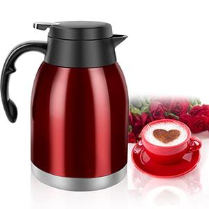 54oz Thermal Coffee Carafe, Stainless Steel Insulated Thermal, Double Wall Vacuum Flask, Small Coffee Carafe for Keeping Hot or Cold Drinks, Coffee, Tea (Bright Red)