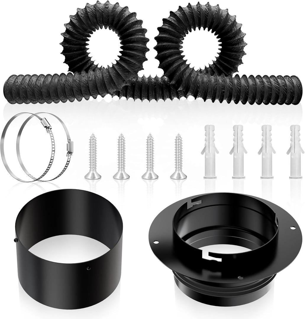 Hon&Guan Dryer Vent Connector, High Quality Iron Twist Lock Dryer Vent Wall Plate with Quick Connect & Disconnect, Fits 4 Inch Ducting for HVAC Ventilation, with 8 Feet Hose and Tape