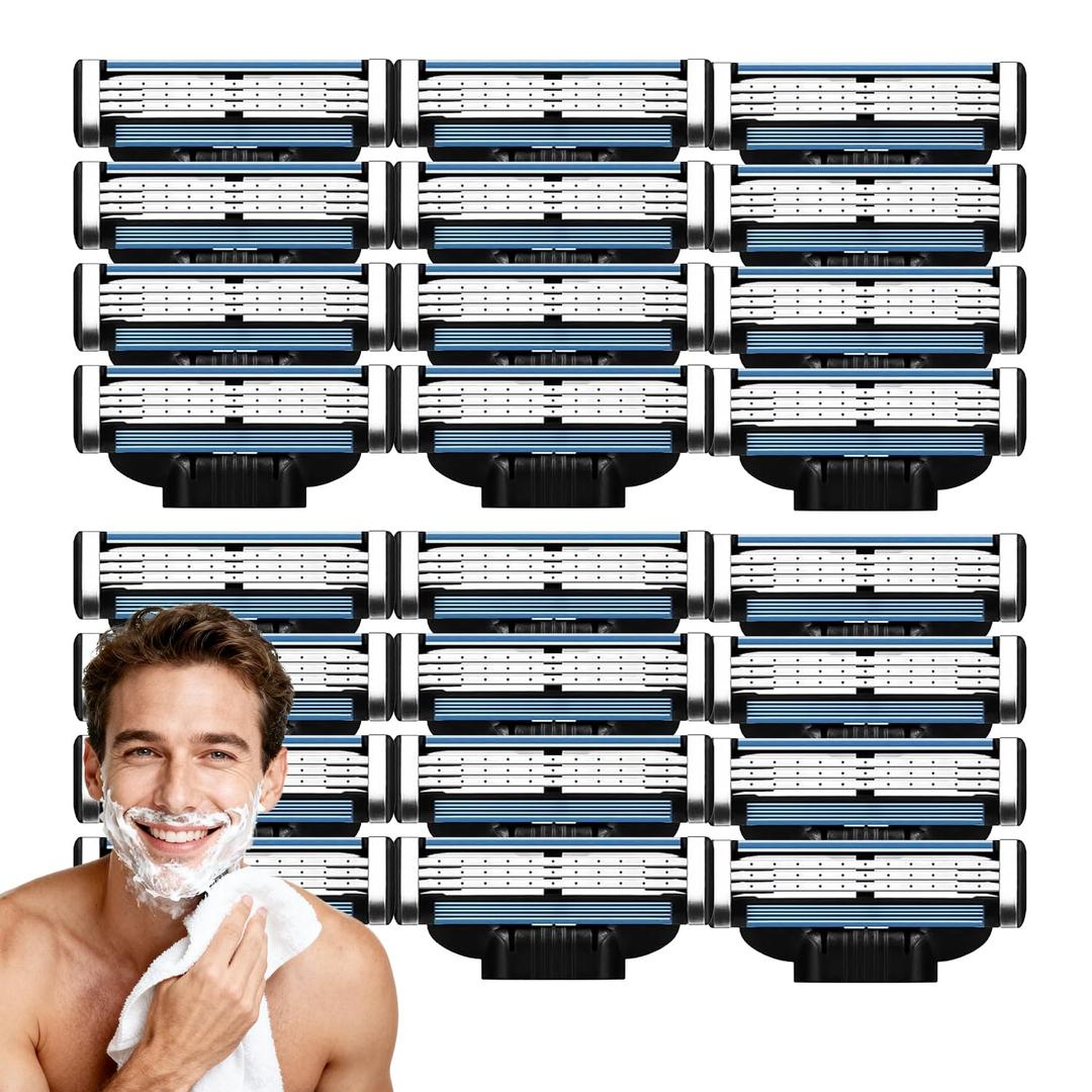 Precision Razor Blades 24Pcs Double Lubrication Strip Manual Razor Replacement Blades,Compatible with Mach 3 Razors Refills,Men's Manual Universal Shaver Blades