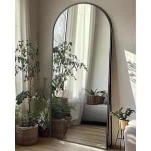 Full Length Mirror with Stand, 58"x18" Arched Full Body Mirror, Large Stand Up Aluminum Frame Floor Freestanding Hanging Leaning Mounted for Bedroom Living Room Entryway Black
