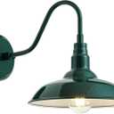 10'' Dome Outdoor Gooseneck Barn Light Fixture with Wall Mount, Green Exterior Porch Barn Door Lighting, Farmhouse Style Outside Porch Gooseneck Wall Sconce for Patio, Yard, Garage, House