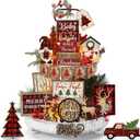 Shellwei 24 Pcs Christmas Tiered Tray Decor Wood Rustic Christmas Decoration for Home Table Shelf Winter Farmhouse Decor Xmas Trees Gnome Elk Snowflake Signs (Buffalo Plaid)