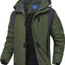 Men's Mountain Ski Jacket Waterproof Fleece Liner Snow Coat Warm Winter Windproof Hooded Raincoat (3X-Large, Army Green)