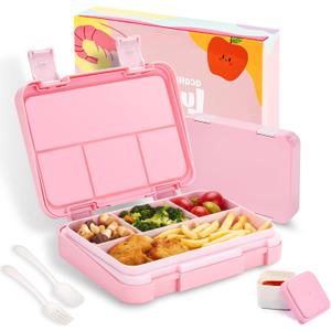 QCQHDU Bento lunch Box for Kids-4 Compartment,1180ml Lunch Containers for Adults,Microwave & Dishwasher & Freezer Safe,School,Work,Picnics with Sauce Vontainers,BPA-Free(Pink)