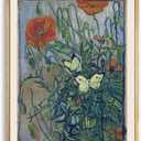 Framed Canvas Print Wall Art Butterflies And Poppies Flowers Painting Reproduction Ready To Hang Living Room Bedroom Kitchen Office Home Decor 16"x 24" Natural Framed (K2-Nature Framed)