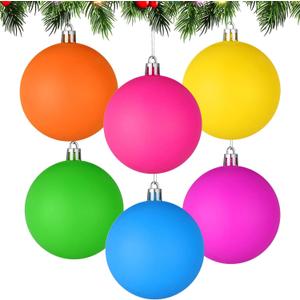 6 PCS 3.15 Inch Large Neon Color Christmas Ball Ornaments Living Room Garden, Shatterproof Christmas Tree Ornament Set Large Ball Pendant for Xmas Party Supplies