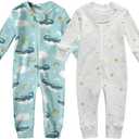 Owlivia Organic Cotton Baby Boy Girl Zip up Sleep 'N Play Pjs, Footless, Long Sleeve Size 3