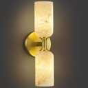 LMQNINE Natural Alabaster Wall Sconces Modern Gold Wall Lamp 14in Milky White Alabaster Vanity Wall Lighting for Bedroom Bathroom Staircases HallwayIncluded G9 Bulb,1 Pack