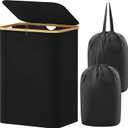 Lifewit 150L Laundry Basket with Lid, Clothes Hampers with Bamboo Handles and 2 Removable Bags, Large Foldable Laundry Hamper for Bedroom, Bathroom, Dorm, Black