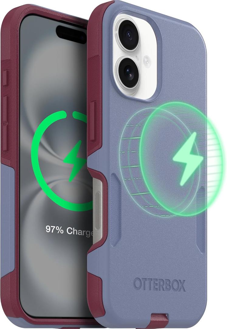 OtterBox iPhone 16 (Only) – Commuter Series Case – Built-in MagSafe – Thin, Dual-Layer, Pocket-Friendly, Port Cover – Berry Seriously (Purple/Pink)