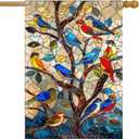 Spring Hummingbird Garden Flag for Outside 28x40 Stained Glass Colorful Birds on Tree Flag Burlap House Flags Large Outdoor Yard Flag Double Sided