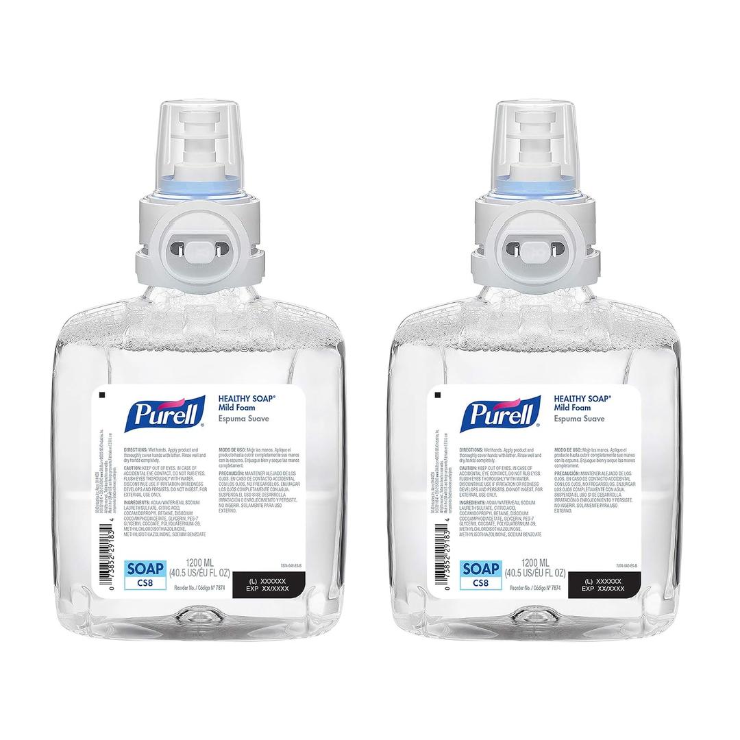 PURELL HEALTHY SOAP Mild Foam, Fragrance Free, 1200 mL Foam Hand Soap Refill for PURELL CS8 Automatic Soap Dispenser (Pack of 2) 7874-02 - Manufactured by GOJO, Inc.