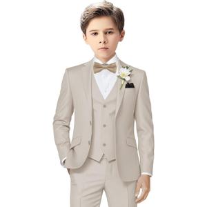 Boys Suit Kids Formal Suits for Boys Wedding Easter Outfits Dress Blazer Vest Pants Bowtie Set (12, Light Champagne)