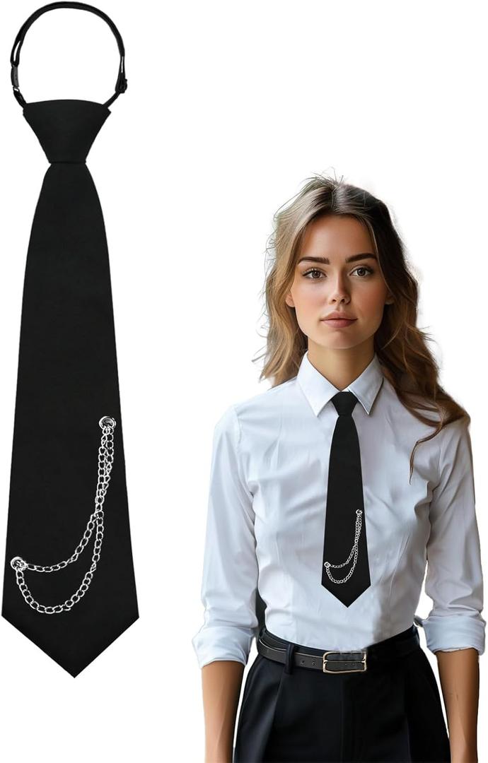 Ties for Women, Black Womens Tie Pre Tied Punk Skinny Tie for Shirts Uniform (Black)