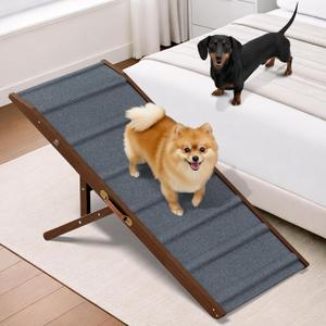 Adjustable Dog Ramp - 45" L x 18.5" W Bed Ramps for Small Dogs with 6 Incline Levels & Non-Slip Traction Carpet - Also Ideal for Medium & Large Breeds (Walnut)