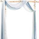 Ling's Moment Wedding Arch Draping Fabric 3 Panels 20Ft Blue Chiffon Fabric,Sheer Hanging Drapes Arrangement for Wedding Ceremony Backdrop Party Swag Home Decor (Dusty Blue & Cool Grey & White)