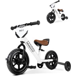 KRIDDO 2-in-1 Kids Tricycle and Toddler Balance Bike 2 Year Old, Detachable Pedals and Stowable Training Wheels, DIY Plate, Riding Trikes Toy for Ages 18 Months to 3 Years, White