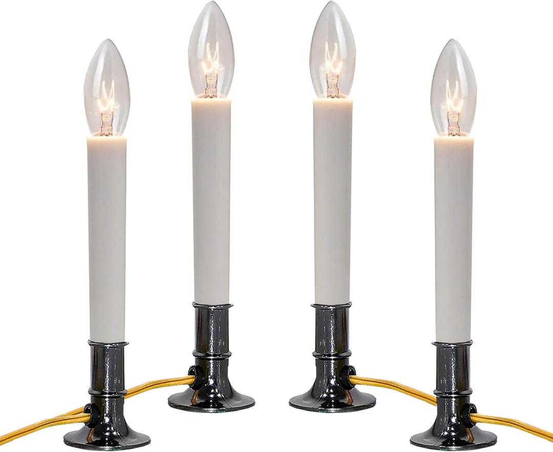 brianvikey 4 Pack Electric Window Candle Lamp with Pewter Plated Base, Christmas Window Candle Light On/Off Switch C26 7 Watt Bulb for Home Decor Holiday Party Christmas