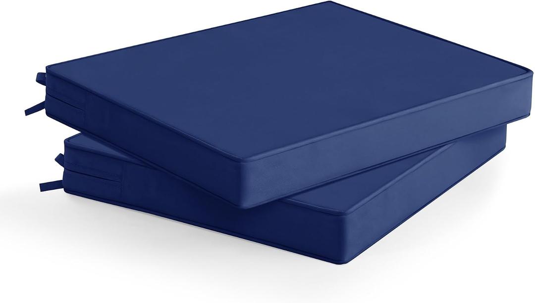 Outdoor Chair Cushions Set of 2: Waterproof & Fade Resistant Seat Cushion for Patio Furniture - 18.5 x 16 x 2 Inch Chair Pads with Ties and Hidden Zipper - Patio Chair Cushion Replacement, Navy, 18.5x16x2 Inch | 2 Pack