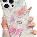 Jmltech for iPhone 16 Pro Max Case Girly Sparkle Luxury Floral Women Shockproof Butterfly Aesthetic Flexible Silicone Phone Cases for iPhone 16 Pro Max Butterfly