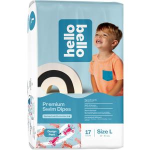 Hello Bello Premium Swim Diapers - Size L (32-40 lbs), Cute Extra-Bright Lobster Designs, 17 Count Jumbo Pack