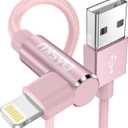 2 Pack 90 Degree iPhone Charger 10Ft Mfi Certified Lightning Cable Right Angle Long Nylon briaded Cord Compatible with Apple iPhone 14 13 12 11 Pro Max XS XR X 8 7 6 5 Plus iPad (Pink)
