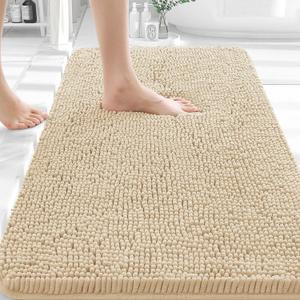 OLANLY Bathroom Rugs 35x24, Extra Soft Absorbent Chenille Bath Rugs, Rubber Backing Quick Dry, Machine Washable Bath Mats for Bathroom Floor, Tub and Shower, Home Decor Accessories, Beige