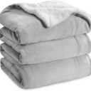 Bedsure GentleSoft Sherpa Fleece Blanket Queen Size for Bed, Non-Heated, Thick and Warm Throw for Women and Men, Soft Fuzzy Plush Queen Blanket for Winter, Light Grey, 90x90 Inches