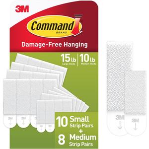 Command Picture Hanging Strips Variety Pack, Damage Free Hanging Picture Hangers, No Tools Wall Hanging Strips for Living Spaces, White, 10 Small Pairs and 8 Medium Pairs(36 Strips)