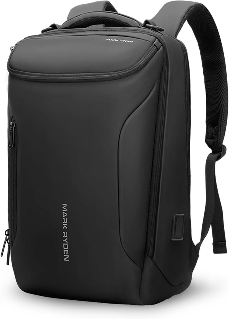 MARK RYDEN Business Backpack for Men, Waterproof High Tech Backpack with Sport Car Shape Design and USB Charging Port, Travel Laptop Backpack Fits 17.3 Inch Notebook (YKK-3 Pockets, Black)
