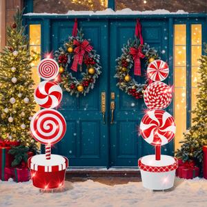 Chunful 2 Pcs Large Christmas Decoration Outdoor Christmas Yard Sign with Stake and LED Light Nutcracker Candy Decorations 49 Inch Xmas Supplies for Lawn Stake Garden Patio Holiday Pathway(Candy)