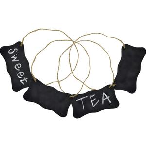 Decorative Black Metal Erasable Mini Chalkboard Hanging Sign, Beverage Label, Set of 4