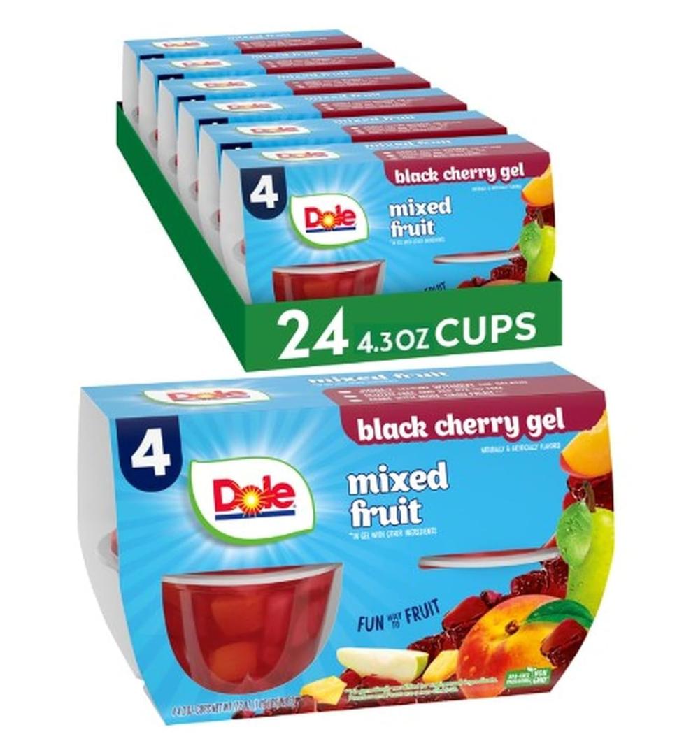 Dole Fruit Bowls Mixed Fruit in Black Cherry Flavored Gel, Back To School, Gluten Free Healthy Snack, 4.3 oz, 24 Total Cups BB 12/24/26
