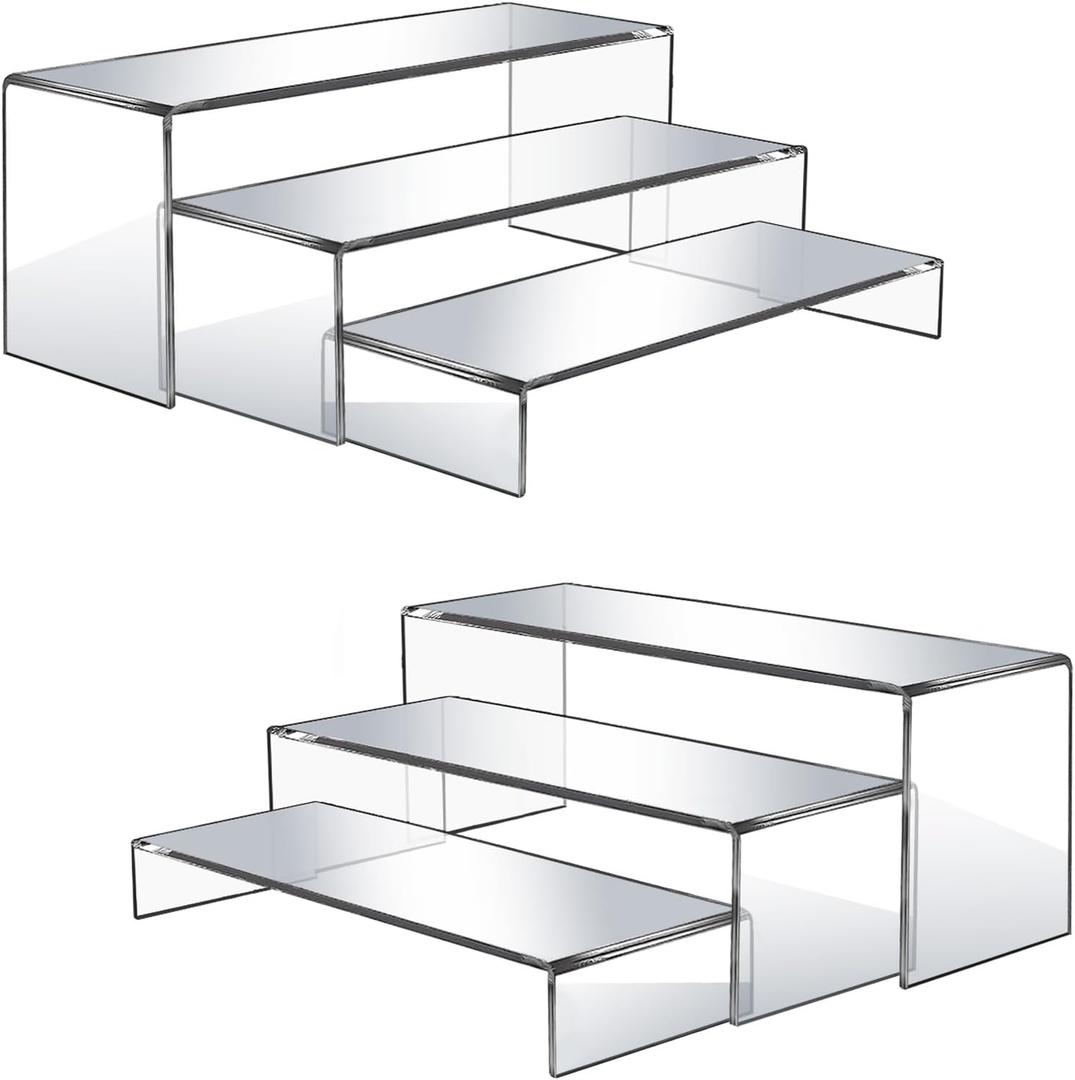 6 Pcs Large Acrylic Display Risers, 12" Large Risers Display Stands, 2 Sets Thickened to 0.19" Clear Rectangular Display Shelf for Figures, Jewelry, Perfume, Showcase, Collectibles, Dessert