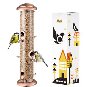 iBorn Metal Bird Feeders Brushed Copper Wild Bird Feeder for Outdoors Hanging All Metal Brushed Copper Finishing 14 Inch 6 Port (Seed is Not Included)