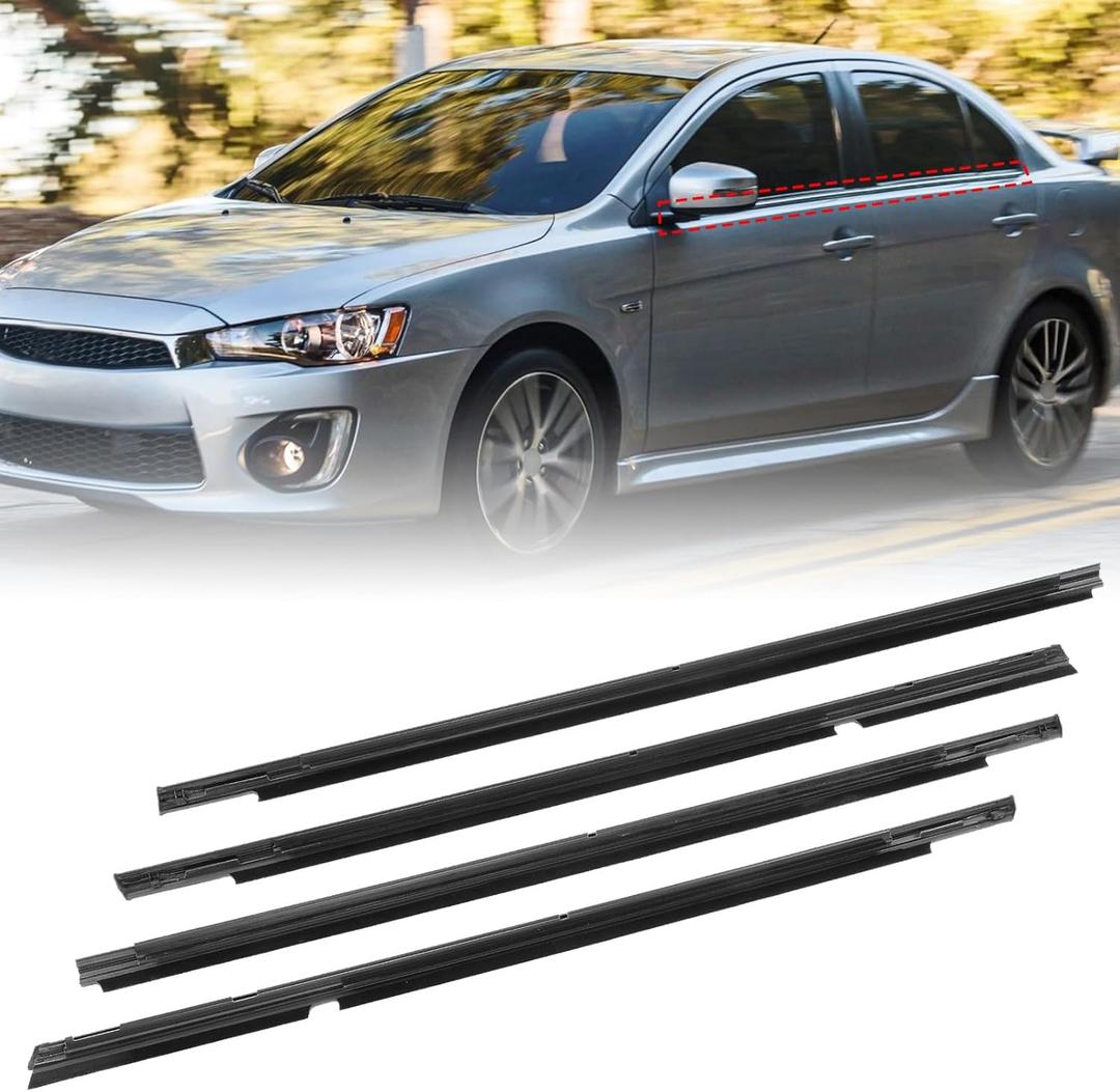 4Pcs Weatherstrip Window Moulding Trim Seal Belt Compatible with Mitsubishi Lancer 2008-2017 Car Outer Door Window Seal Belt Replaces# 5727A005 5727A006 5757A017 5757A018