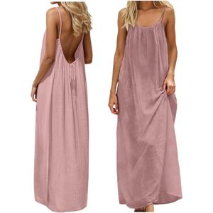 Backless Cami Dress Backless Dress House Dress for Women Sleeveless Long Cami Lounge Dress Backless for Indoor Summer Wear, Large